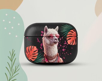 Llama AirPods Pro 3 Eco Leather Case, Funny Animal AirPods Cover, Tropical Aesthetic Alpaca Case