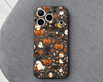 Halloween Duck iPhone 18 Pro Max Case, Cute Pumpkin Ghost Phone Cover for iPhone 17 with MagSafe, Spooky Fall Design Case