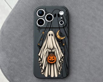 Ghost Pumpkin iPhone 18 Pro Max Case, Halloween Moon Phone Cover for iPhone 17 with MagSafe, Spooky Gothic Design Case