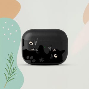 Funda de piel sintética ecológica para AirPods Pro 3 con diseño de gato negro, funda adorable para AirPods con diseño de animal, funda minimalista para AirPods, regalo para amantes de los gatos
