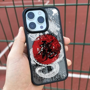 Japanese Dragon iPhone Case, Red Sun MagSafe Phone Cover for iPhone 17 16 15 Pro Max, Samurai Art Design Samsung S24 FE S25 Ultra Pixel