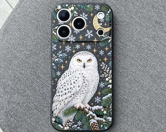 Owl iPhone 18 Pro Max Case, Snowy White Bird Winter Forest Cover for iPhone 17 Pro Max 16 15 MagSafe, Samsung S26 S25 Ultra Pixel 10 Pro