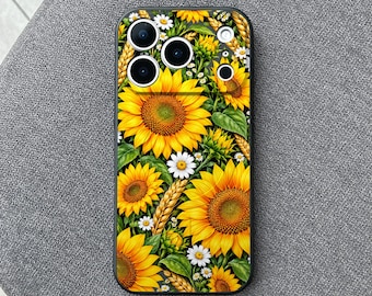 Sunflower iPhone 18 Pro Max Case, Rustic Yellow Floral Cover for iPhone 17 Pro Max 16 15 MagSafe, Samsung S26 S25 Ultra Pixel 10 Pro