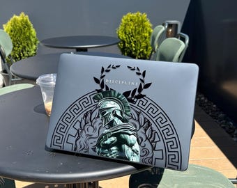 Spartan Warrior MacBook Air 13" A2337 M1 M2 Case, Discipline Hard Cover MacBook Pro 13 M3 M4 A2251, Greek Helmet MacBook 15 16.2 A2485