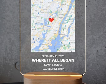 Lámpara personalizada con mapa "Dónde nos conocimos": luz nocturna conmemorativa personalizada