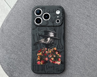 Plague Doctor iPhone 17 Pro Max Case, Gothic Medical Mask Phone Cover for iPhone 16 with MagSafe, Dark Floral Aesthetic