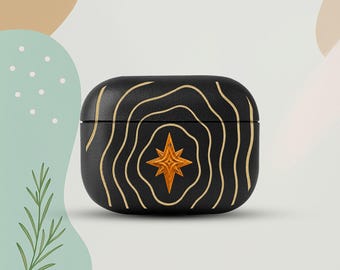 Golden Star AirPods 4 Eco Leather Case, Minimal Line Art AirPods Cover, Celestial AirPods Case