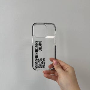 Custodia trasparente con codice QR per iPhone 16 Pro Max, cover trasparente con messaggio personalizzato per iPhone 15, custodia per telefono con design personalizzato