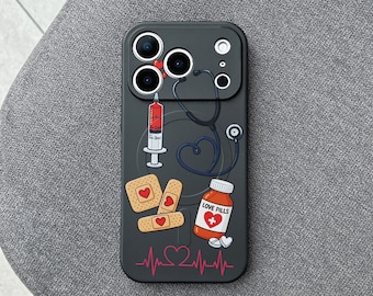 Nurse Love iPhone 17 Pro Max Case, Cute Medical Phone Cover for iPhone 16 with MagSafe, Nurse Gift Idea