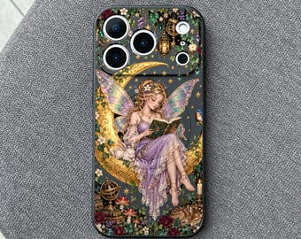 Fairy Reading Moon iPhone 18 Pro Max Case, Bookish Fantasy Cover for iPhone 17 Pro Max 16 15 MagSafe, Samsung S26 S25 Ultra Pixel 10 Pro