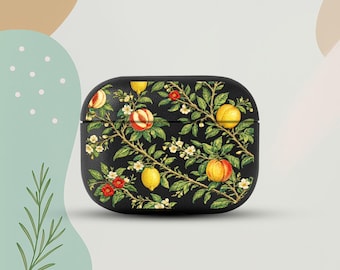 Vintage Citrus AirPods 4 Eco Leather Case, Botanical Fruit AirPods Cover, Lemon Peach AirPods Case