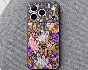 Crystal iPhone 18 Pro Max Case, Witchy Gemstone Quartz Cover for iPhone 17 Pro Max 16 15 MagSafe, Samsung S26 S25 Ultra Pixel 10 Pro