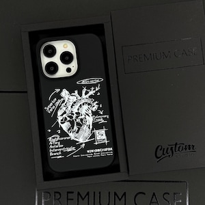 解剖学的心臓iPhoneケース、医療スケッチMagSafe電話カバー（iPhone 17 16 15 Pro Max用）、解剖学アートデザインSamsung S24 S25 Ultra Pixel用