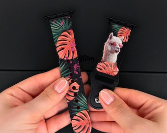 Tropical Alpaca Apple Watch Series 11 Band 40 41 42mm, Cute Llama iWatch Strap 44 45 49mm, Jungle Aesthetic Watch Band