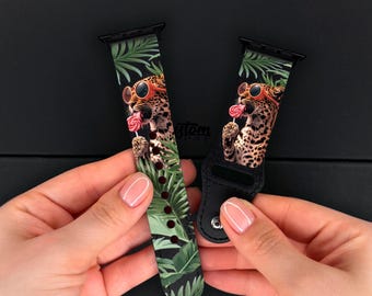 Leopard Jungle Apple Watch Series 11 Band 40 41 42mm, Cool Animal iWatch Strap 44 45 49mm, Tropical Aesthetic Watch Band