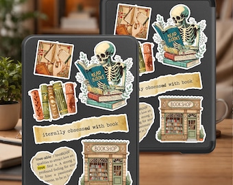 Book Lover Kindle Cover, Skeleton Reader Case, Vintage Library Aesthetic for Paperwhite 12th, Kindle 11th Gen, Colorsoft 7 Sleeve