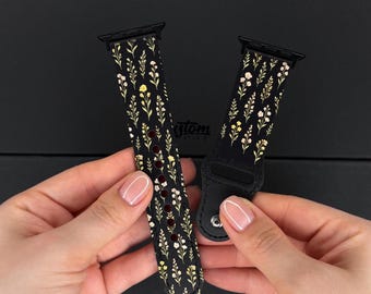 Minimal Floral Apple Watch Series 11 Band 40 41 42mm, Wildflower iWatch Strap 44 45 46 49mm, Botanical Watch Band