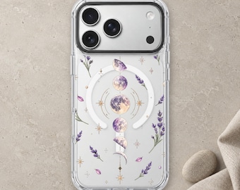 Witchy Moon iPhone 18 Pro Max Case, Crystal Lunar Phases Cover for iPhone 17 Pro Max 16 15 MagSafe, Samsung S26 S25 Ultra Pixel 10 Pro