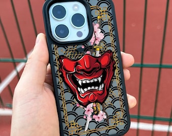 Samurai Mask iPhone 17 Pro Max Case, Japanese Art Phone Cover for iPhone 16 with MagSafe, Custom Oni Warrior Case