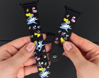 Alice in Wonderland Leather Apple Watch Series 10 Band for 38mm, 40mm, 42mm, 44mm, 46mm, 49mm