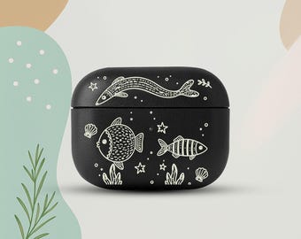 Ocean Fish AirPods 4 Eco Leather Case, Minimal Sea Life AirPods Cover, Underwater Animal AirPods Case