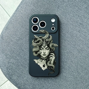 Medusa slang iPhone 18 Pro Max hoesje, gotische mythologie kunst telefoonhoesje voor iPhone 17 met MagSafe, donker esthetisch hoesje voor Samsung S25 S26 Pixel