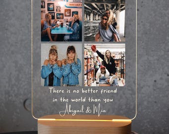 Personalized Best Friends Photo LED Lamp, Custom Collage Night Light with Names & Quote