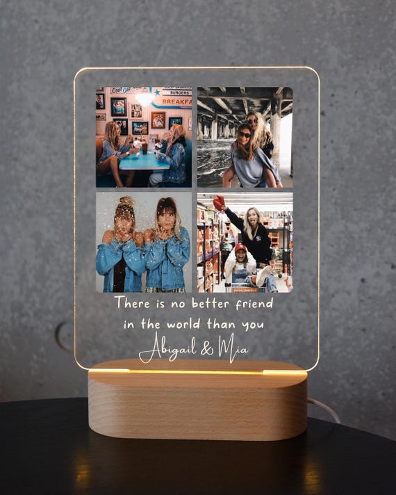 Personalized Best Friends Photo LED Lamp, Custom Collage Night Light with Names & Quote