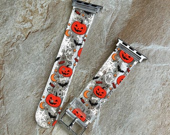 Jack O Lantern Apple Watch Series 12 Band 40 41 42mm, Spider Web iWatch Strap 44 45 49mm, Spooky Halloween Watch Band
