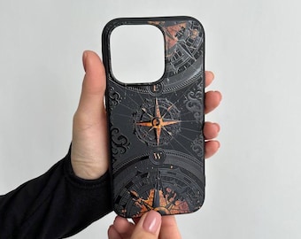 Coque pour iPhone 17 Pro Max Rose des vents, coque de téléphone au design nautique pour iPhone 16 avec MagSafe, coque personnalisée Boussole vintage