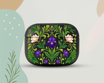 Botanical AirPods 4 Eco Leather Case, Purple Iris AirPods Cover, Vintage Flower AirPods Case