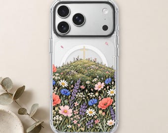 Christian Cross Wildflower iPhone 18 Pro Max Case, Faith Art Cover for iPhone 17 Pro Max 16 15 MagSafe, Samsung S26 S25 Ultra Pixel 10 Pro