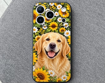 Golden Retriever iPhone 18 Pro Max Case, Sunflower Dog Art Cover for iPhone 17 Pro Max 16 15 MagSafe, Samsung S26 S25 Ultra Pixel 10 Pro