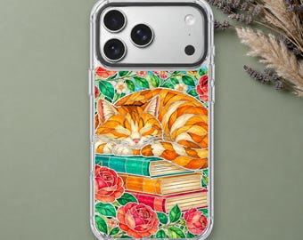 Stained Glass Book Cat iPhone 18 Pro Max Case, Reading Kitty Cover for iPhone 17 Pro Max 16 15 MagSafe, Samsung S26 S25 Ultra Pixel 10 Pro