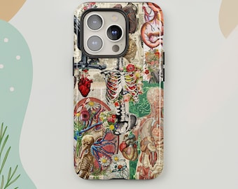 Anatomy Collage iPhone Case, Vintage Medical Art Phone Cover for iPhone 17 16 15 Pro Max, Biology Design Samsung S25 S26 Ultra