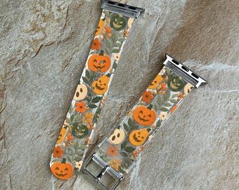 Pumpkin Floral Apple Watch Series 12 Band 40 41 42mm, Halloween iWatch Strap 44 45 49mm, Cute Fall Watch Band