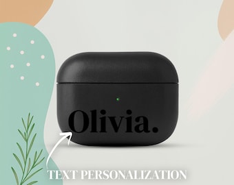 AirPods Pro 3 Eco Lederhülle mit Namen, personalisierte minimale AirPods-Abdeckung, elegante Monogramm AirPods-Hülle