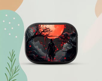 Samurai Warrior Red Moon Eco Leather AirPods Pro 3 4 Case