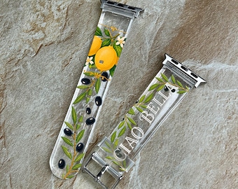 Lemon Olive Apple Watch Series 11 Band 40 41 42mm, Italian Citrus iWatch Strap 44 45 46 49mm, Mediterranean Watch Band