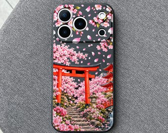 Torii Gate Sakura iPhone 18 Pro Max Case, Japan Temple Blossom Cover for iPhone 17 Pro Max 16 15 MagSafe, Samsung S26 S25 Ultra Pixel 10 Pro