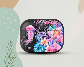 Tropical Reef AirPods 4 Eco Leather Case, Ocean Fish AirPods Cover, Coral Floral AirPods Case