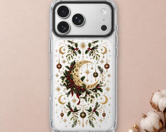 Celestial Christmas iPhone 18 Pro Max Case, Gold Moon Stars Cover for iPhone 17 Pro Max 16 15 MagSafe, Samsung S26 S25 Ultra Pixel 10 Pro