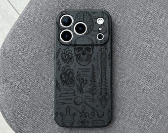 Anatomy Skull iPhone 17 Pro Max Case, Vintage Medical Gothic Phone Cover for iPhone 16 with MagSafe, Dark Science Design