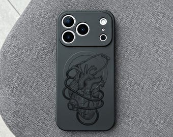 Anatomical Heart iPhone 17 Pro Max Case, Dark Medical Art Phone Cover for iPhone 16 with MagSafe, Doctor Gift