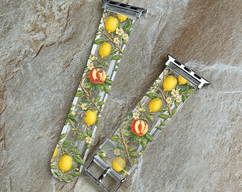 Vintage Lemon Apple Watch Series 11 Band 40 41 42mm, Botanical Citrus iWatch Strap 44 45 46 49mm, Fruit Floral Band