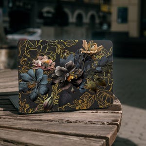 Dark Floral MacBook Air 13&quot; A2337 M1 M2 Case, Moody Flowers Hard Cover MacBook Pro 14 M3 M4 A2442, Elegant Botanical MacBook 16.2 A2485