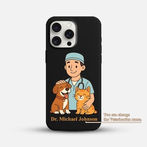 Etui na iPhone'a 16 Pro Max z kreskówkowym weterynarzem, etui na telefon z weterynarzem dla iPhone'a 15 z MagSafe, spersonalizowane etui na prezent z weterynarzem
