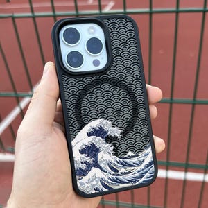 Great Wave iPhone 17 Pro Max Case, Japanese Art Phone Cover for iPhone 16 with MagSafe, Elegant Custom Design Samsung S24 FE S25 Pixel