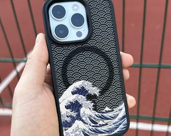 Funda para iPhone 17 Pro Max con diseño de la Gran Ola, funda de arte japonés para iPhone 16 con MagSafe, elegante diseño personalizado para Samsung S24 FE S25 Pixel.