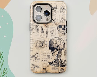 Vintage Anatomy iPhone 17 Pro Max Case, Skull Sketch Phone Cover for iPhone 16 with MagSafe, Medical Art Design Samsung S25 S26